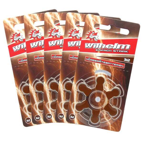 30 x Wilhelm Typ 312 braun Hörgerätbatterien