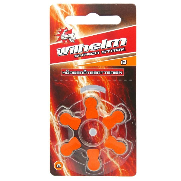 6 x Wilhelm Typ 13 orange Hörgerätbatterien