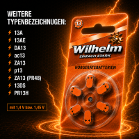 12 x Wilhelm Typ 13 orange Hörgerätbatterien