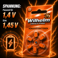 12 x Wilhelm Typ 13 orange Hörgerätbatterien