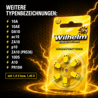 12 x Wilhelm Typ 10 gelb Hörgerätbatterien