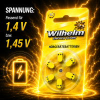 12 x Wilhelm Typ 10 gelb Hörgerätbatterien
