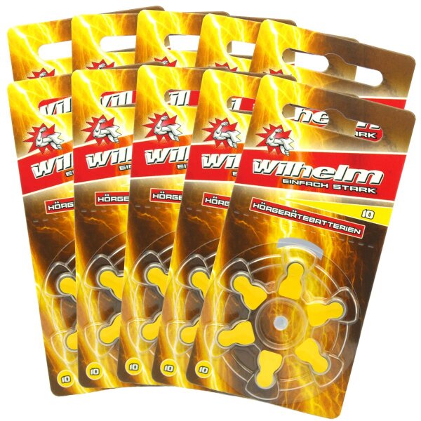 60 x Wilhelm Typ 10 gelb Hörgerätbatterien
