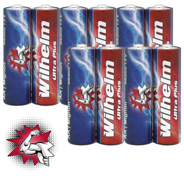 10 AA Mignon WILHELM Ultra Plus Alkaline Batterien im Shrink LR6  ø 14,5 x 50,5 mm