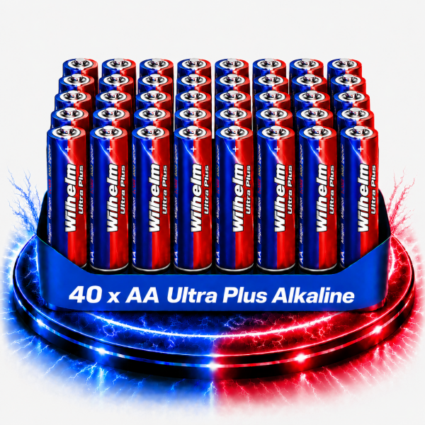 40 AA Mignon WILHELM Ultra Plus Alkaline Batterien im Shrink LR6  ø 14,5 x 50,5 mm