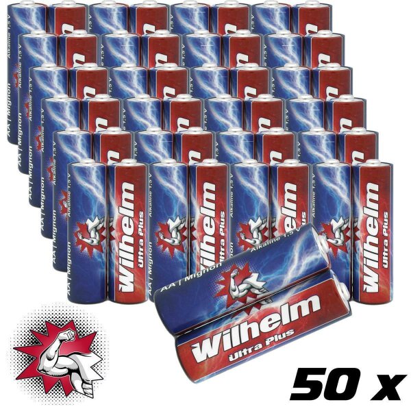 60 AA Mignon WILHELM Ultra Plus Alkaline Batterien im Shrink LR6  ø 14,5 x 50,5 mm