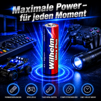 90 AA Mignon WILHELM Ultra Plus Alkaline Batterien im Shrink LR6  ø 14,5 x 50,5 mm