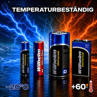 100 AA Mignon WILHELM Ultra Plus Alkaline Batterien im Shrink LR6  ø 14,5 x 50,5 mm