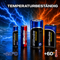 200 AA Mignon WILHELM Ultra Plus Alkaline Batterien im Shrink LR6  ø 14,5 x 50,5 mm
