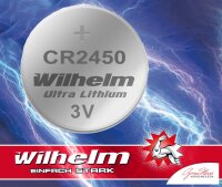 1 x CR2450 WILHELM Lithium Knopfzelle 3V 600mAh ø24x5,0mm Batterie DL2450