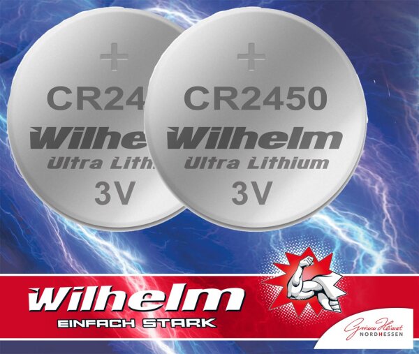 2 x CR2450 WILHELM Lithium Knopfzelle 3V 600mAh ø24x5,0mm Batterie DL2450