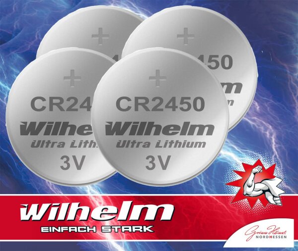 4 x CR2450 WILHELM Lithium Knopfzelle 3V 600mAh ø24,5x3,0mm Batterie DL2450