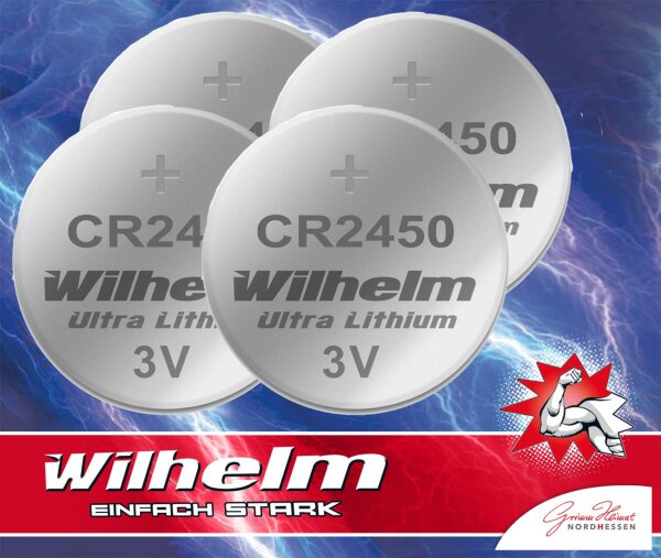4 x CR2450 WILHELM Lithium Knopfzelle 3V 600mAh ø24x5,0mm Batterie DL2450