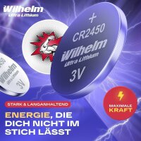 4 x CR2450 WILHELM Lithium Knopfzelle 3V 600mAh ø24,5x3,0mm Batterie DL2450