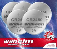 5 x CR2450 WILHELM Lithium Knopfzelle 3V 600mAh ø24x5,0mm Batterie DL2450