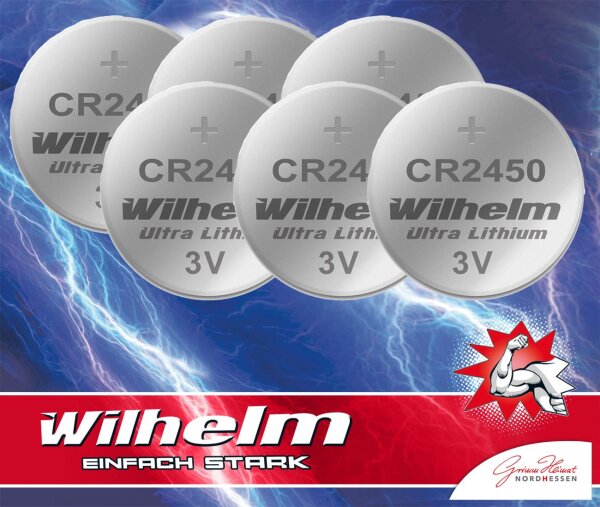 6 x CR2450 WILHELM Lithium Knopfzelle 3V 600mAh ø24x5,0mm Batterie DL2450