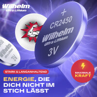 6 x CR2450 WILHELM Lithium Knopfzelle 3V 600mAh ø24,5x3,0mm Batterie DL2450