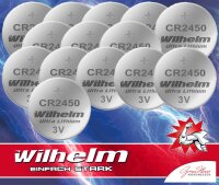 15 x CR2450 WILHELM Lithium Knopfzelle 3V 600mAh ø24x5,0mm Batterie DL2450