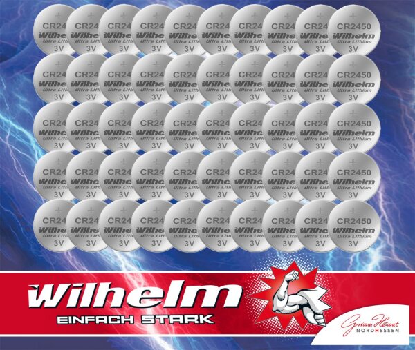 50 x CR2450 WILHELM Lithium Knopfzelle 3V 600mAh ø24x5,0mm Batterie DL2450