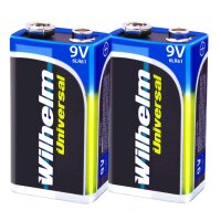 2 x Wilhelm Universal 9V Block Batterien auch für 10 Jahres Rauchmelder geeignet Longlife Blockbatterie für maximale Lebensdauer 6LR61 9 Volt