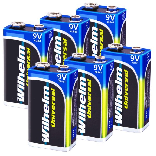 6 x Wilhelm Universal 9V Block Batterien auch für 10 Jahres Rauchmelder geeignet Longlife Blockbatterie für maximale Lebensdauer 6LR61 9 Volt