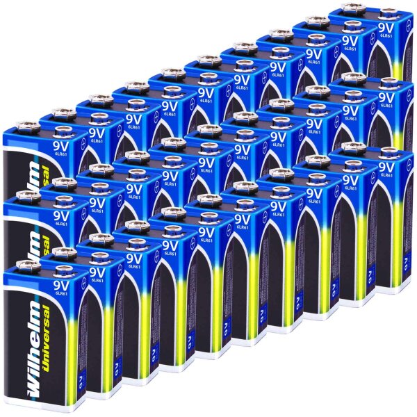 30 x Wilhelm Universal 9V Block Batterien auch für 10 Jahres Rauchmelder geeignet Longlife Blockbatterie für maximale Lebensdauer 6LR61 9 Volt