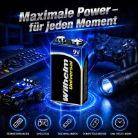 50 x Wilhelm Universal 9V Block Batterien auch für 10 Jahres Rauchmelder geeignet Longlife Blockbatterie für maximale Lebensdauer 6LR61 9 Volt