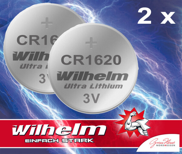 2 x CR1620 WILHELM Lithium Knopfzelle 3V 70mAh ø16x2,0mm Batterie DL1620, 6620