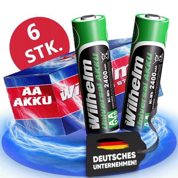 6 x AA Mignon AKKU Wilhelm Universal Batterien wideraufladbar 1,2 V HR06