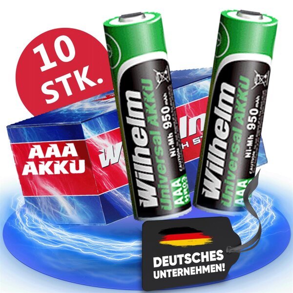 10 x AAA Mikro AKKU Wilhelm Universal Batterien wiederaufladbar 1,2 V HR03