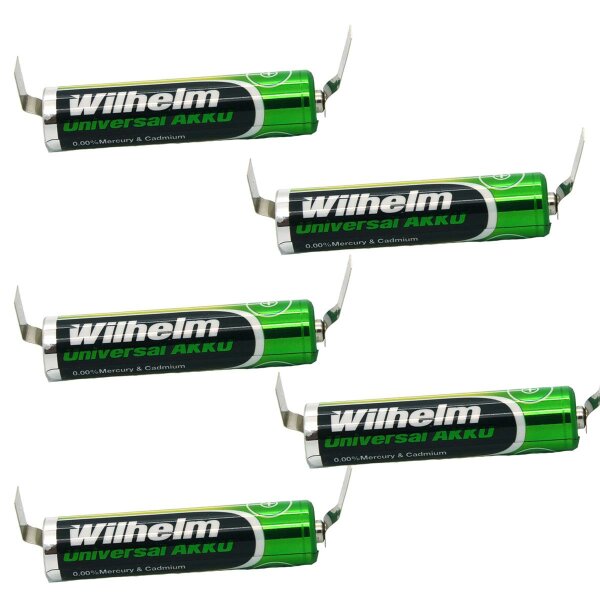 5 x AAA Mikro AKKU LÖTFAHNE U-Form U Wilhelm Universal Batterien wideraufladbar 1,2 V HR03