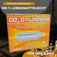 40 NEMT 16g Co2 Bierkapseln and Bikekapseln für alle Bierzapfanlagen mit 16g Kohlensäurekapseln ohne Gewinde kompatibel auch zu CO2 Kartuschenpumpe Fahrrad Minipumpe ohne Gewinde