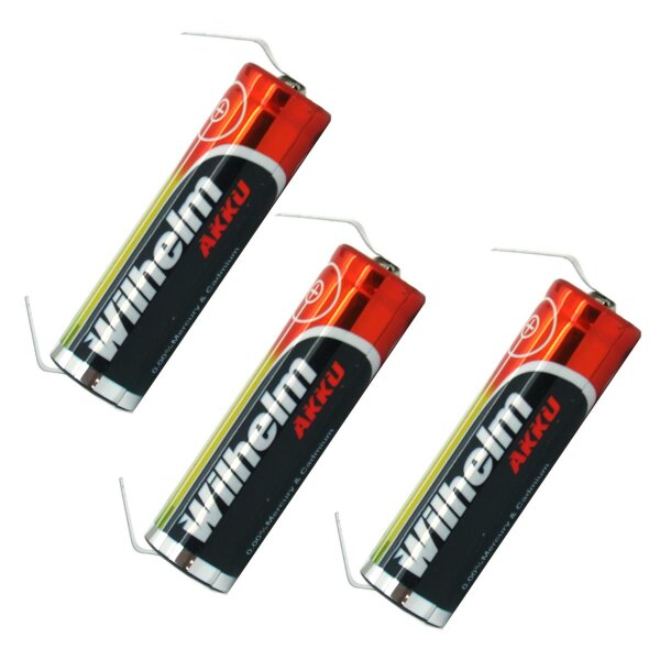 3 x Lithium Ionen Akku Wilhelm 3,7 V LÖTFAHNE U Form 800 mAh Typ 14500 Li Ion AA
