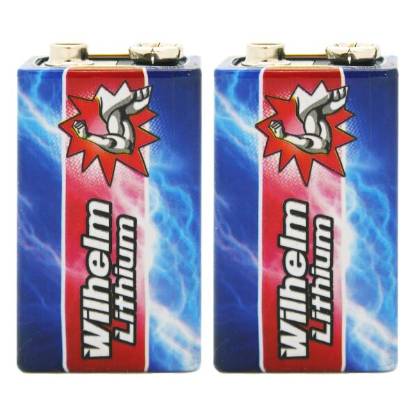 2 x Wilhelm Lithium 9V Block Batterie Rauchmelder 6LR61 9 Volt Batterien