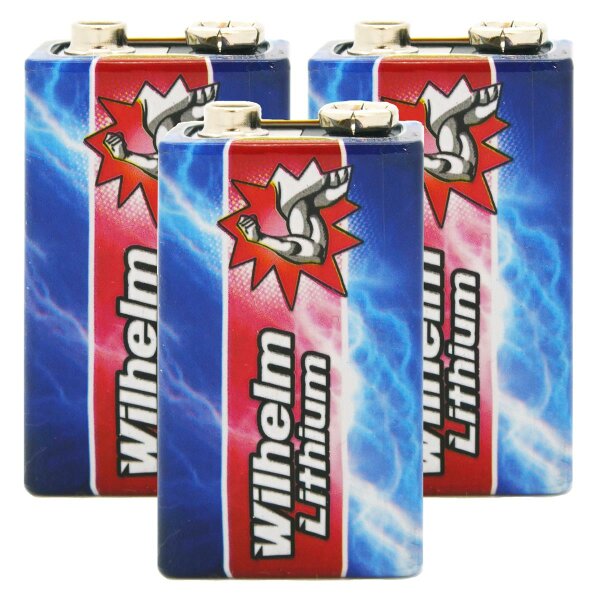 3 x Wilhelm Lithium 9V 9V Block Batterie Rauchmelder Feuermelder 6LR61 9 Volt Batterien Longlife