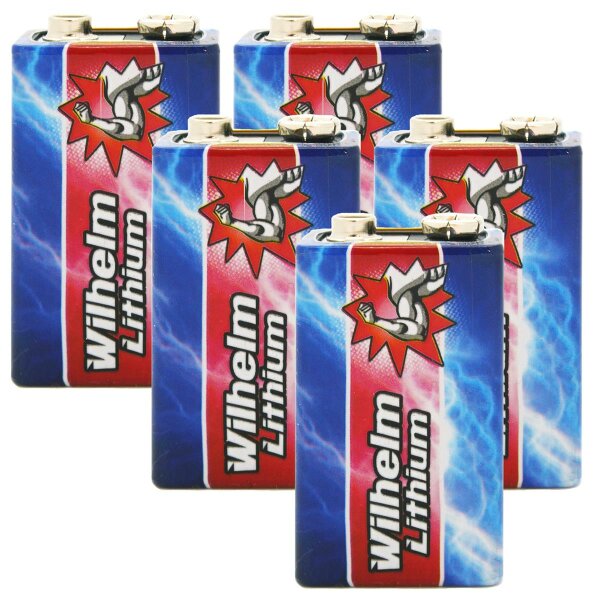 5 x Wilhelm Lithium 9V 9V Block Batterie Rauchmelder Feuermelder 6LR61 9 Volt Batterien Longlife