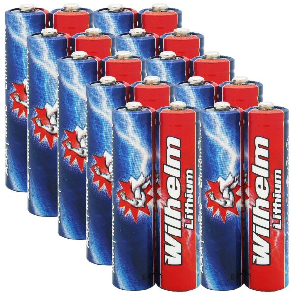 20 AAA  Wilhelm LITHIUM / Mikro Lithium Batterien im Shrink LR03, FR03, L92