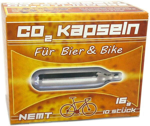 10 NEMT 16g Co2 Bierkapseln and Bikekapseln für alle Bierzapfanlagen mit 16g Kohlensäurekapseln ohne Gewinde kompatibel auch zu CO2 Kartuschenpumpe Fahrrad Minipumpe ohne Gewinde