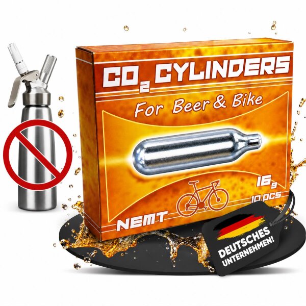 10 NEMT 16g Co2 Bierkapseln and Bikekapseln für alle Bierzapfanlagen mit 16g Kohlensäurekapseln ohne Gewinde