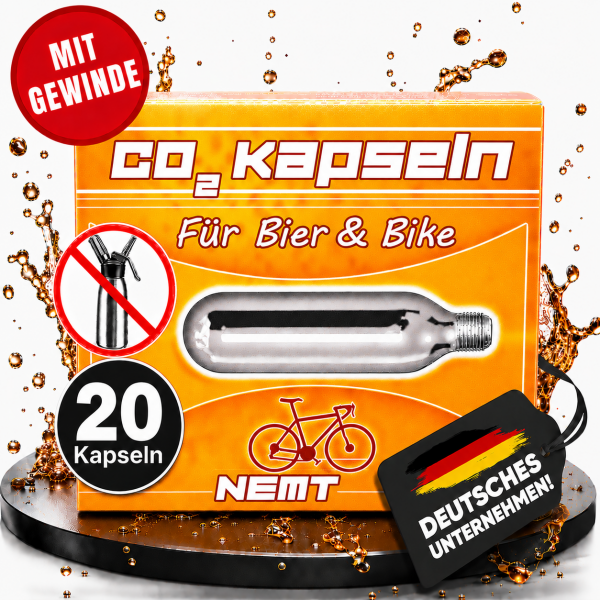 20 x NEMT Bierkapseln 16g Co2 für Bierzapfanlagen mit 16g Kohlensäurekapseln MIT Gewinde
