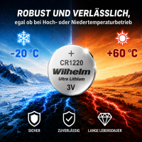 2 x CR1220 WILHELM Lithium Knopfzelle 3V 40mAh ø12x2,0mm Batterie DL1220
