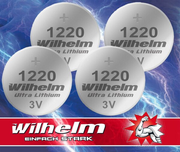 4 x CR1220 WILHELM Lithium Knopfzelle 3V 40mAh ø12x2,0mm Batterie DL1220