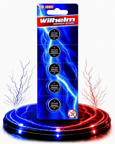 5x CR1220 WILHELM Lithium Knopfzelle 3V 40mAh ø12x2,0mm Batterie DL1220