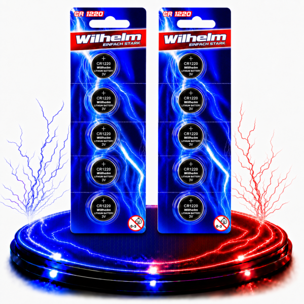 10 x CR1220 WILHELM Lithium Knopfzelle 3V 40mAh ø12x2,0mm Batterie DL1220