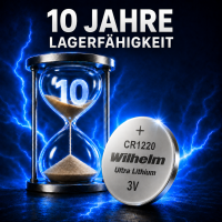 100 x CR1220 WILHELM Lithium Knopfzelle 3V 40mAh ø12x2,0mm Batterie DL1220