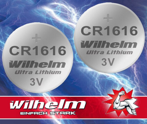 2 x CR1616 WILHELM Lithium Knopfzelle 3V 55mAh ø16 x 1,6 mm Batterie DL1616