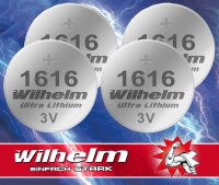 4 x CR1616 WILHELM Lithium Knopfzelle 3V 55mAh ø16 x 1,6 mm Batterie DL1616