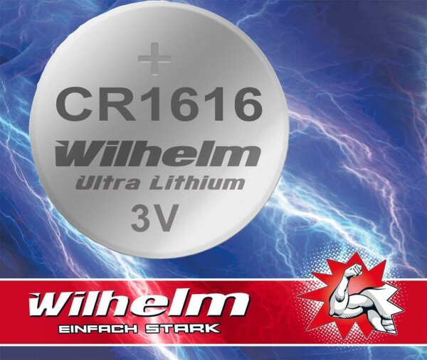 100 x CR1616 WILHELM Lithium Knopfzelle 3V 55mAh ø16 x 1,6 mm Batterie DL1616