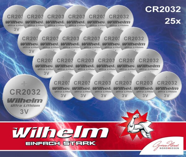 25 x Knopfzelle CR2032 Wilhelm Batterie LIthium 3V CR 2032 Industrieware