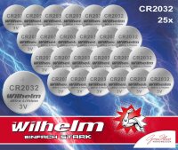 25 x Knopfzelle CR2032 Wilhelm Batterie LIthium 3V CR...
